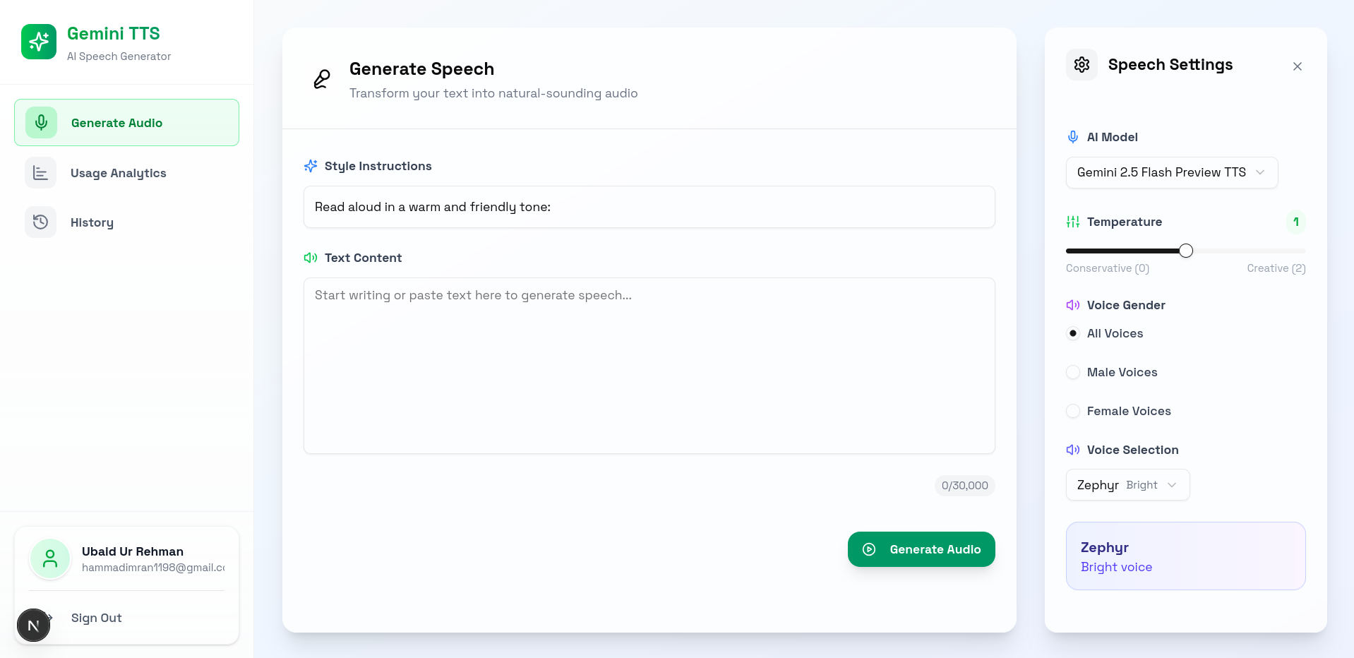 Text-to-Speech Voiceover Platform